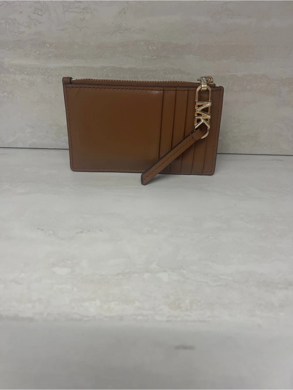 Michael Kors Woven Leather Card Case Luggage Brown